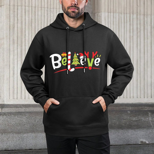Christmas Believe Boys Girls Santa Hat Xmas Tree Antlers Cotton-Polyester Blend Hoodie