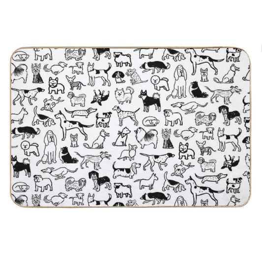 Black And White Dogs Pattern Bath Mat
