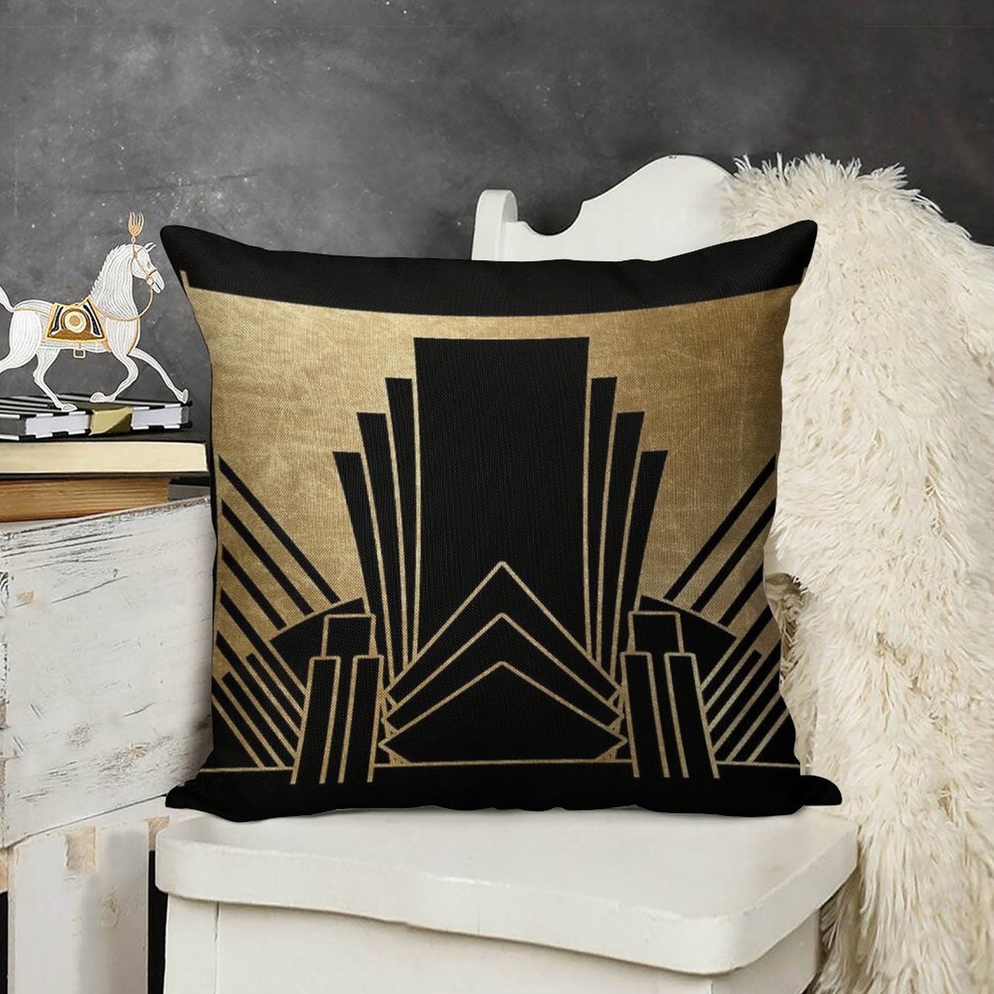 Art Deco Design Linen Throw Pillow Cover