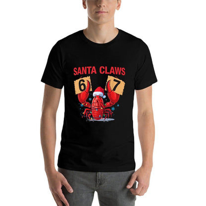 Santa Claws Funny Christmas Lobster Brainrot in 67 Meme Crew  Ribbed Collar T-Shirt