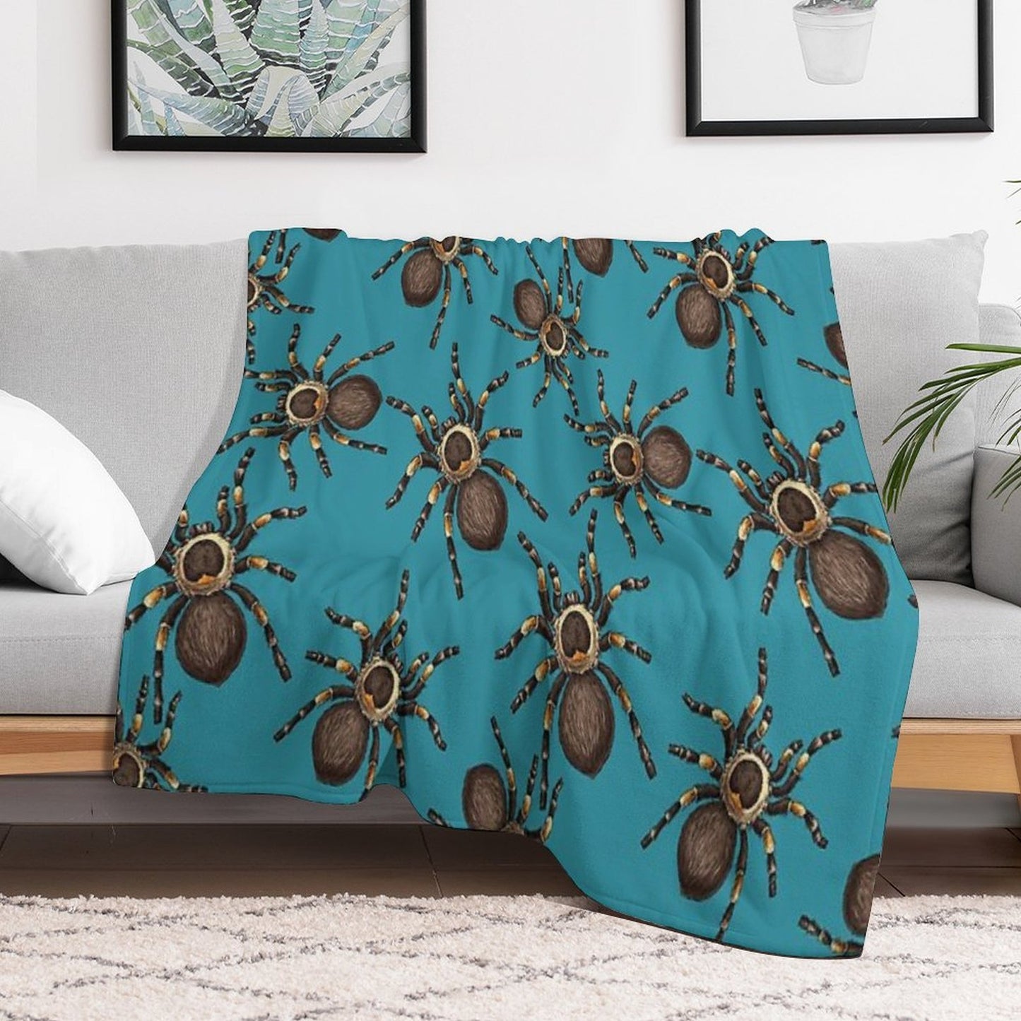 Tarantula on Blue Throw Blanket