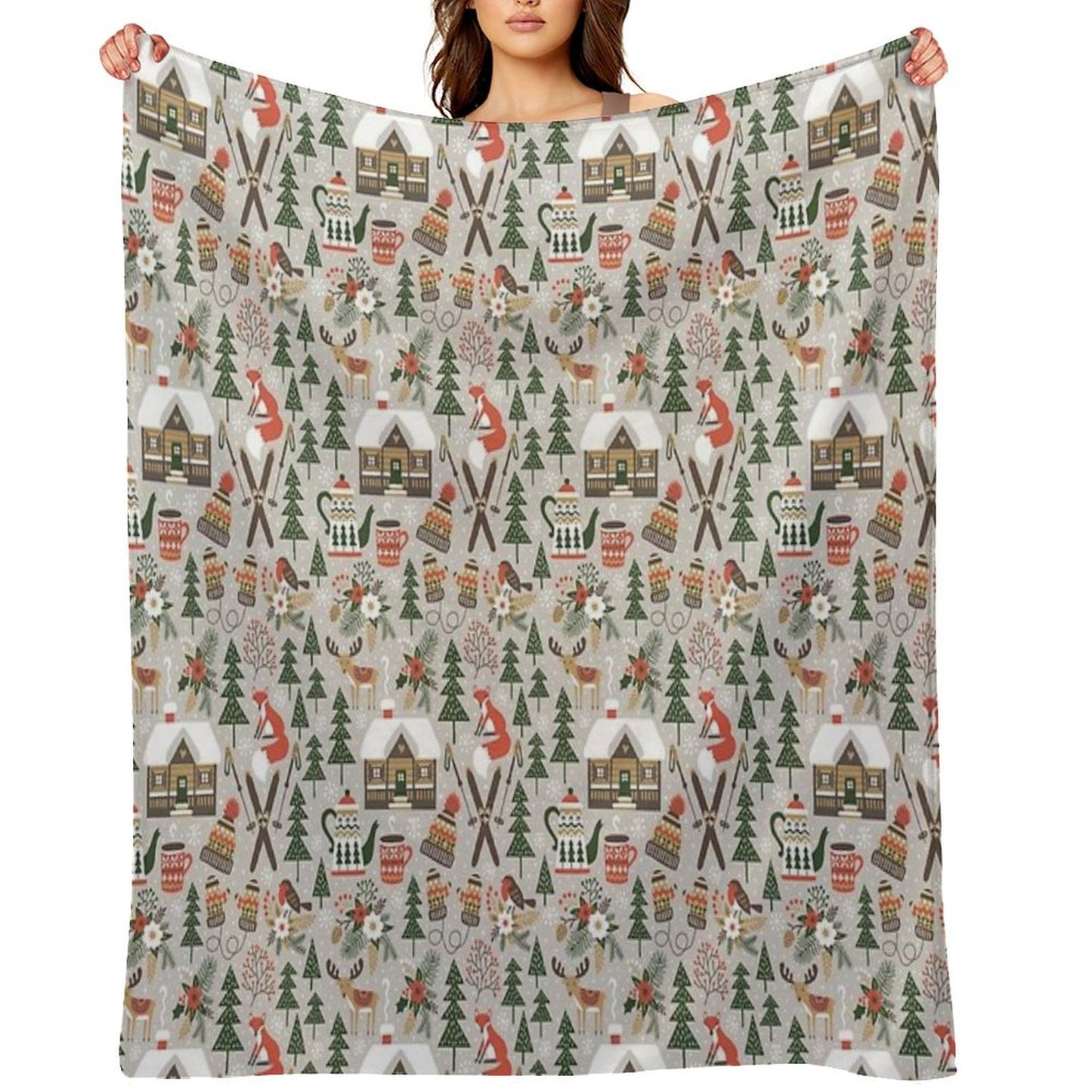 Cozy Cabin  Light Grey Throw Blanket