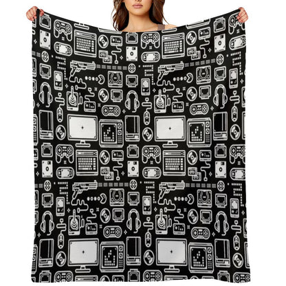 Retro Gamer Video Game Consoles, PC's, Controllers, Joysticks And Gamepads Throw Blanket