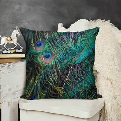Peacock Feathers Linen Throw Pillow Cover