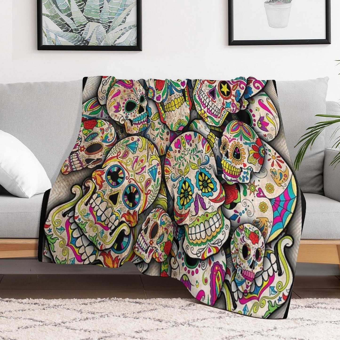 Sugar Skull Collage Throw Blanket