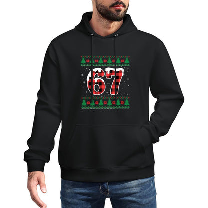 Funny 67 Six Seven Meme Brainrot Cringe Christmas Pajamas Sweatshirt Adjustable Hood Hoodie