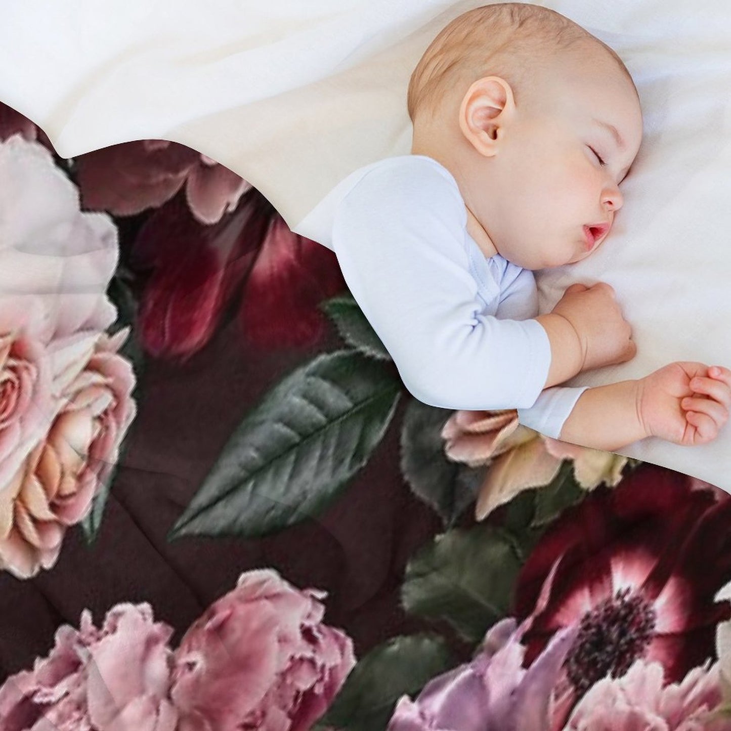 Vintage Bouquets of Pink Lush Peonies, Purple Tulips, Roses And Dark Red Anemones. Throw Blanket