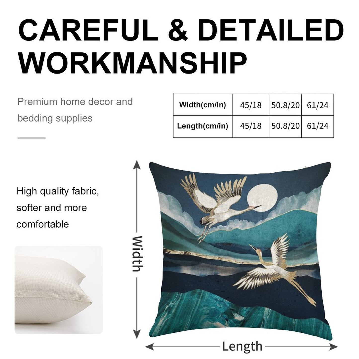 Midnight Cranes Linen Throw Pillow Cover