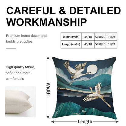 Midnight Cranes Linen Throw Pillow Cover