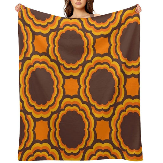 Retro 70s Classic Colors Big Sacred Flower Seamless Repeat Pattern Print Throw Blanket