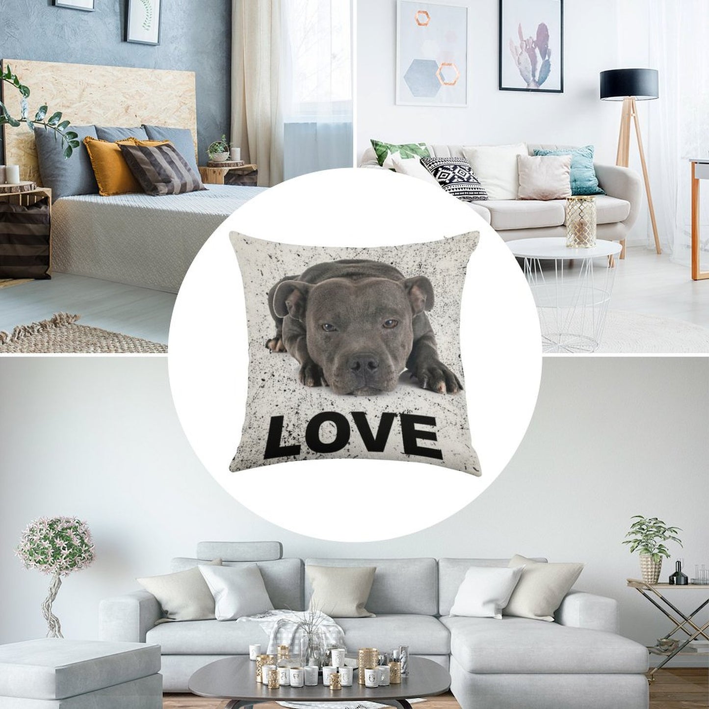 Love Is 4 Paws & Waggy Tail Blue Staffordshire Bull Terrier Linen Throw Pillow Cover
