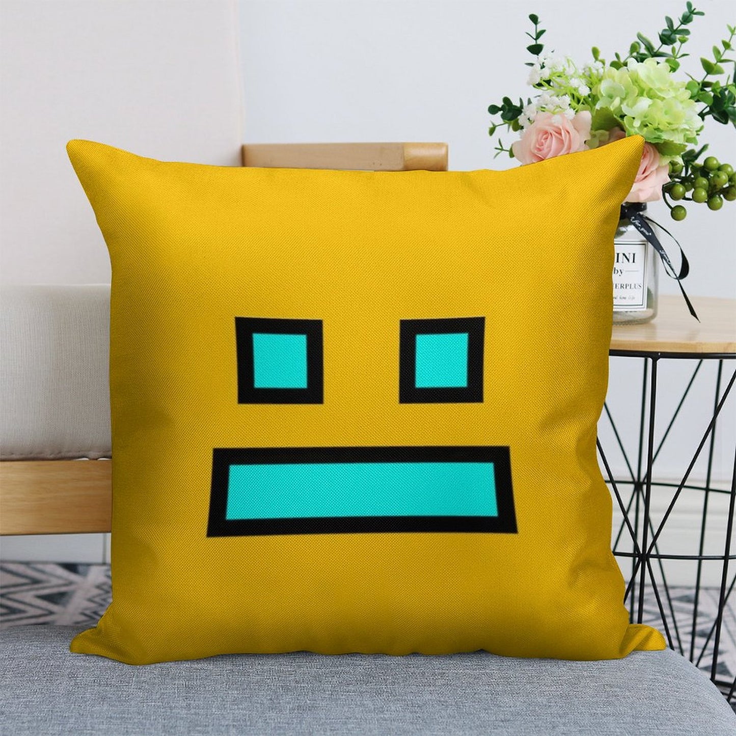 Geometry Dash Linen Throw Pillow Cover