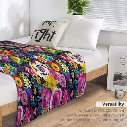 Les Fleurs Vibrant Floral Painting Print Throw Blanket