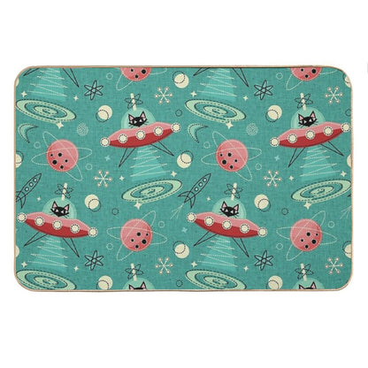 My Kitty Drives A UFO  Atomic Space Cat ©studioxtine Bath Mat
