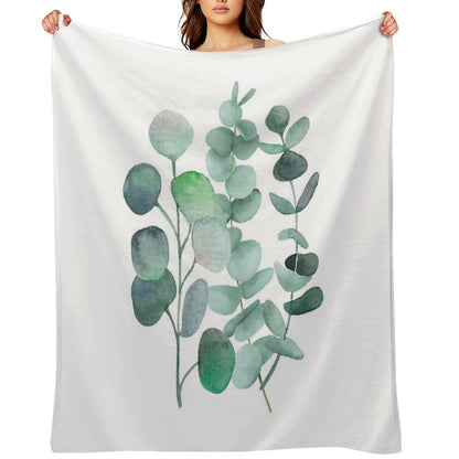Watercolor, Eucalyptus, Leaves, Botanical, Painting, Green Throw Blanket