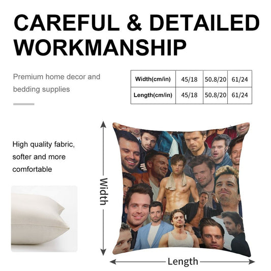 Sebastian Stan Photo Collage Linen Throw Pillow Cover