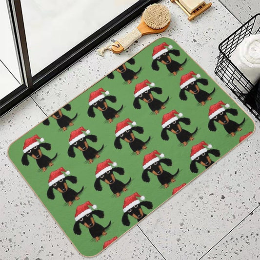 Santa Dachshund  Funny Wiener Dog Christmas Durable Bath Mat