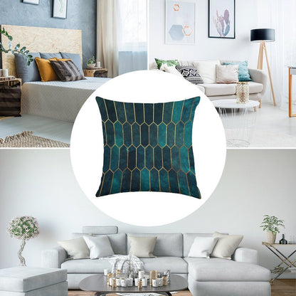 Deep Teal And Blue Gold  Pattern Linen Throw Pillow Cover