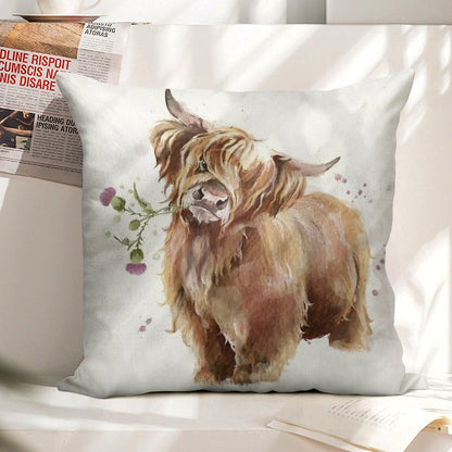 Highland Cow Linen Throw Pillow Cover