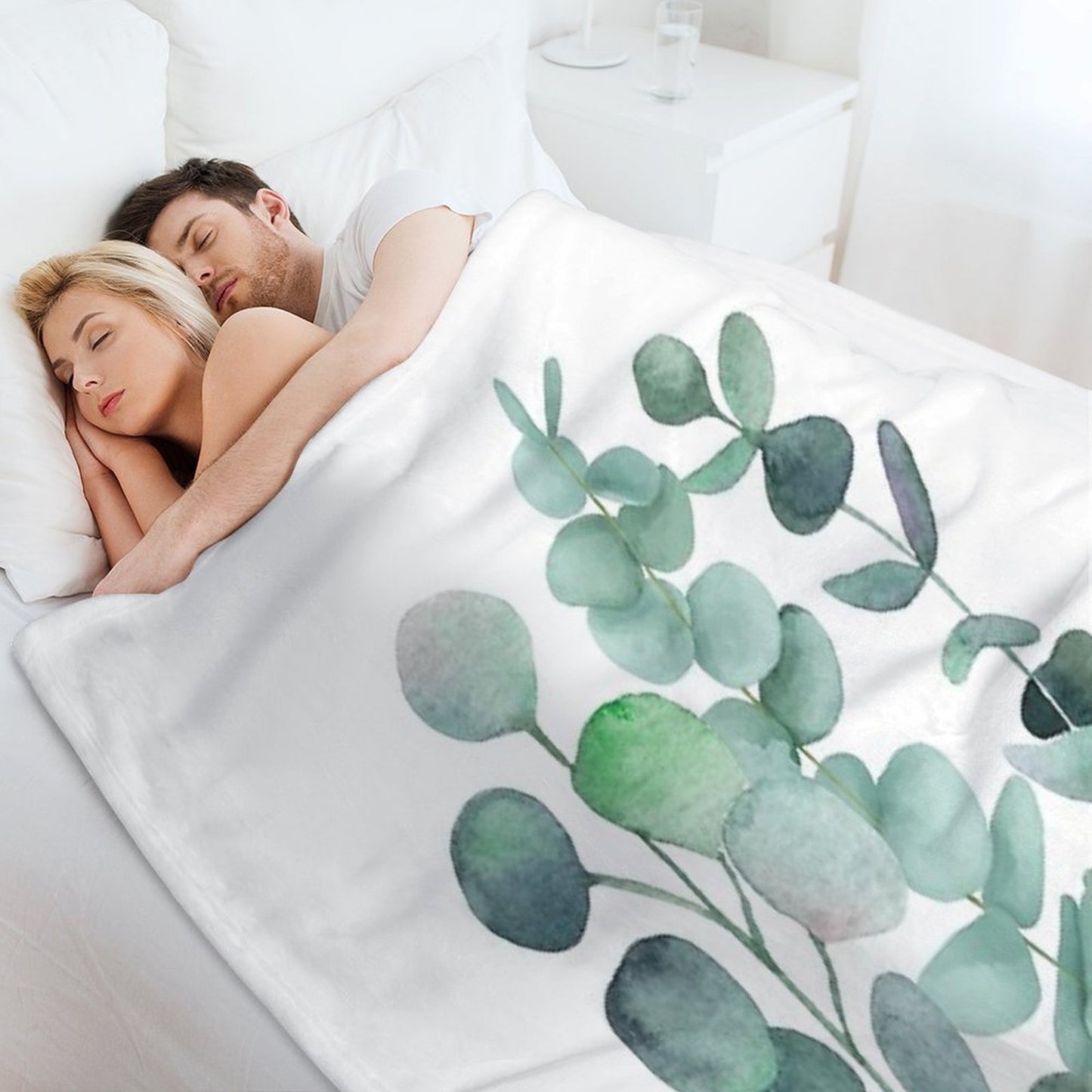 Watercolor, Eucalyptus, Leaves, Botanical, Painting, Green Throw Blanket