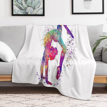 Gymnastics Girl Tumbling Colorful Watercolor Art Gift Throw Blanket