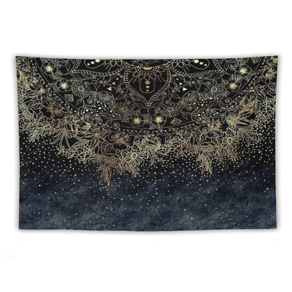Blue Gold Mandala Floral Tapestry