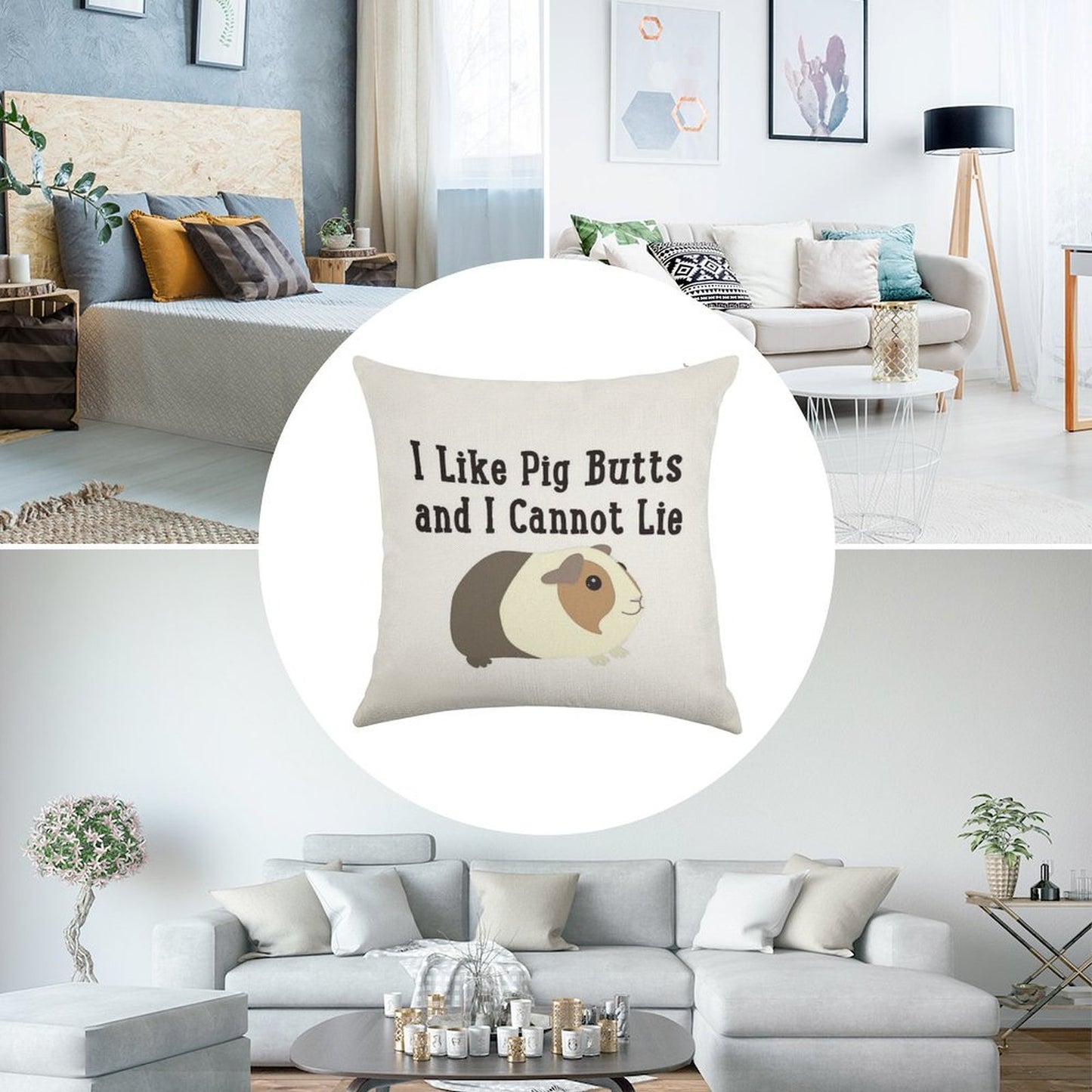 Guinea Pig Butts Linen Throw Pillow Cover