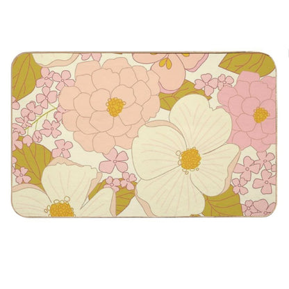 Pink Pastel Vintage Floral Pattern Bath Mat