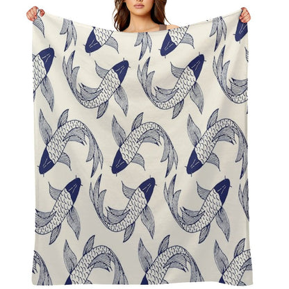 Japanese Koi Fish Pattern Throw Blanket
