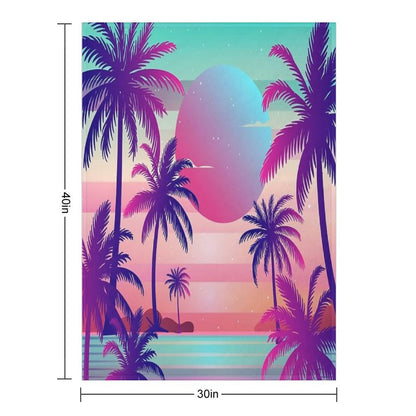 Sunset Palm Trees Vaporwave Aesthetic Throw Blanket