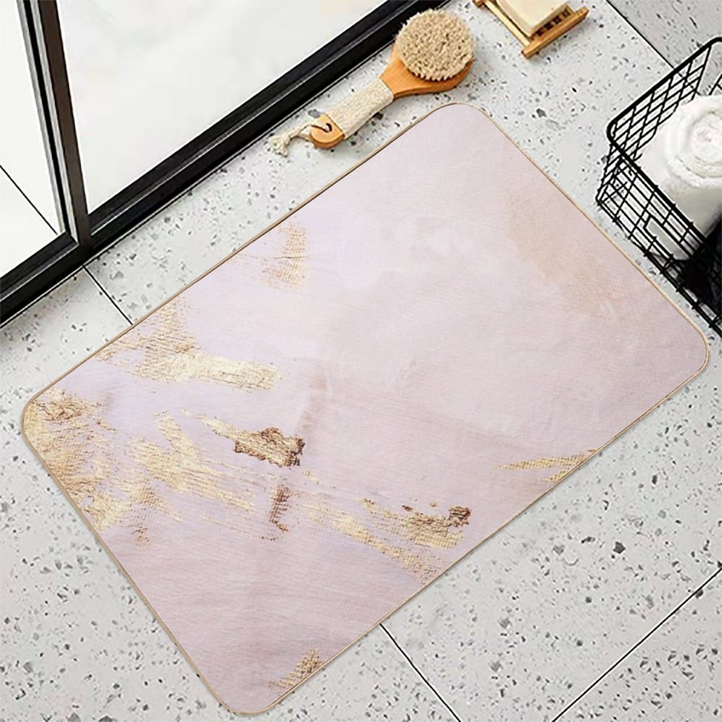 Rose Gold with Gold Strokes Texture Bath Mat