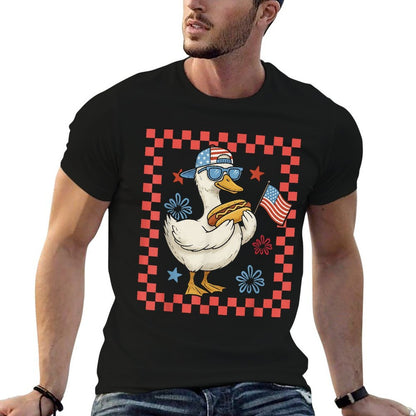 Cool America Goose 4th Of July US Patriotic Boy Men  Oversized Silhouette T-Shirt