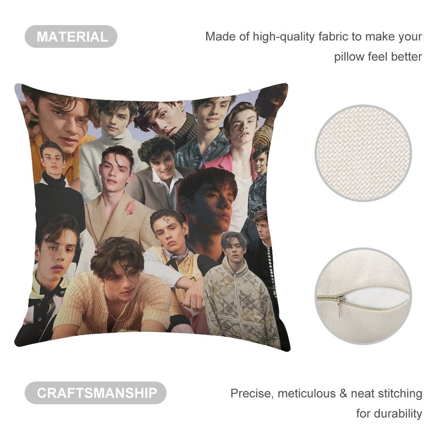 Louis Partridge Collage Linen Throw Pillow Cover