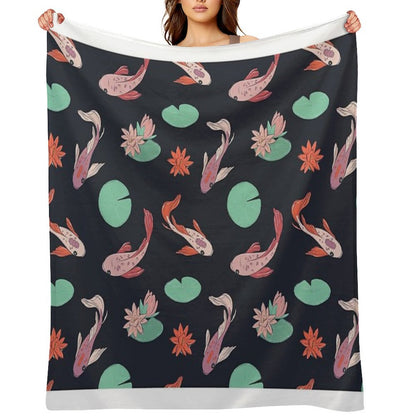 Koi Fish Oriental Design Throw Blanket