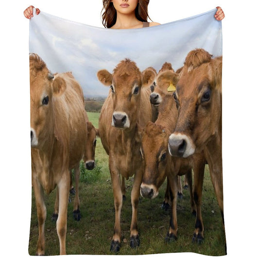 Curious Jersey Cows Throw Blanket