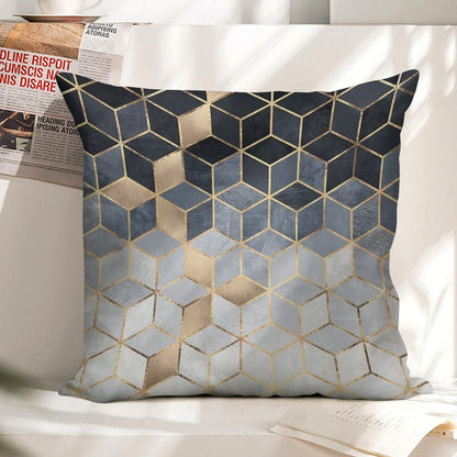 Soft Blue Gradient Cubes Linen Throw Pillow Cover