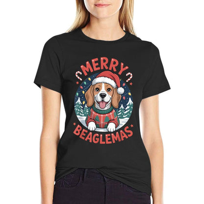 Merry Beaglemas Funny Beagle Dog Lover Christmas Holiday  Ribbed Collar T-Shirt
