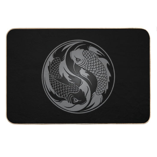 Gray And Black Yin Yang Koi Fish Bath Mat