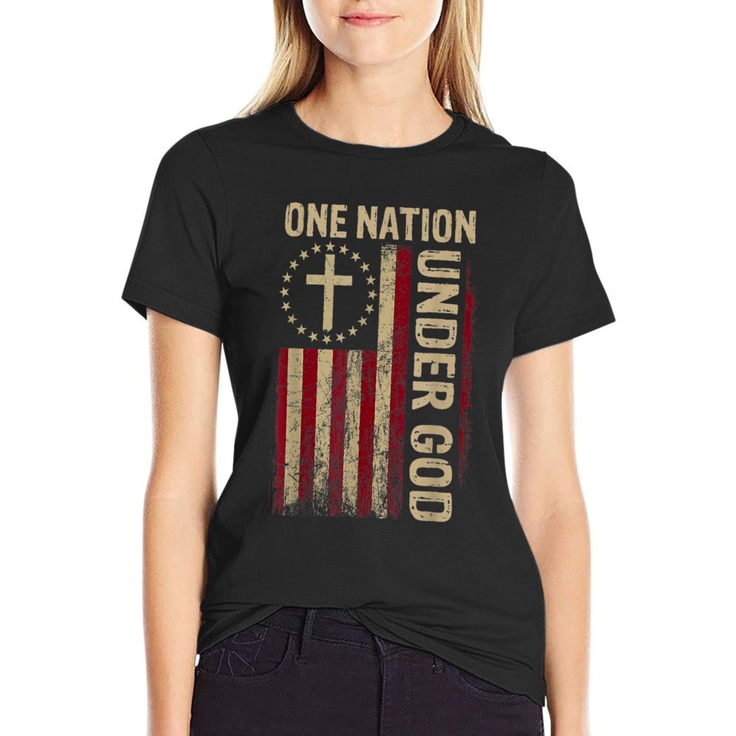 One Nation Under God 4th Of July Patriotic Christian  Polyester Blend T-Shirt