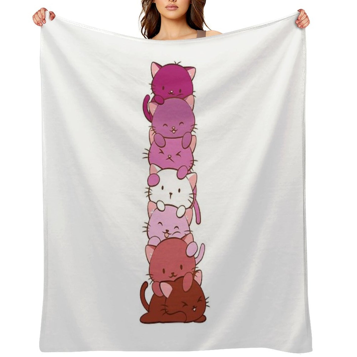 Lesbian Pride Flag Kawaii Cats Throw Blanket