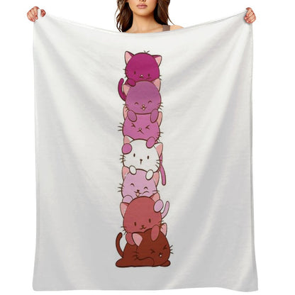 Lesbian Pride Flag Kawaii Cats Throw Blanket