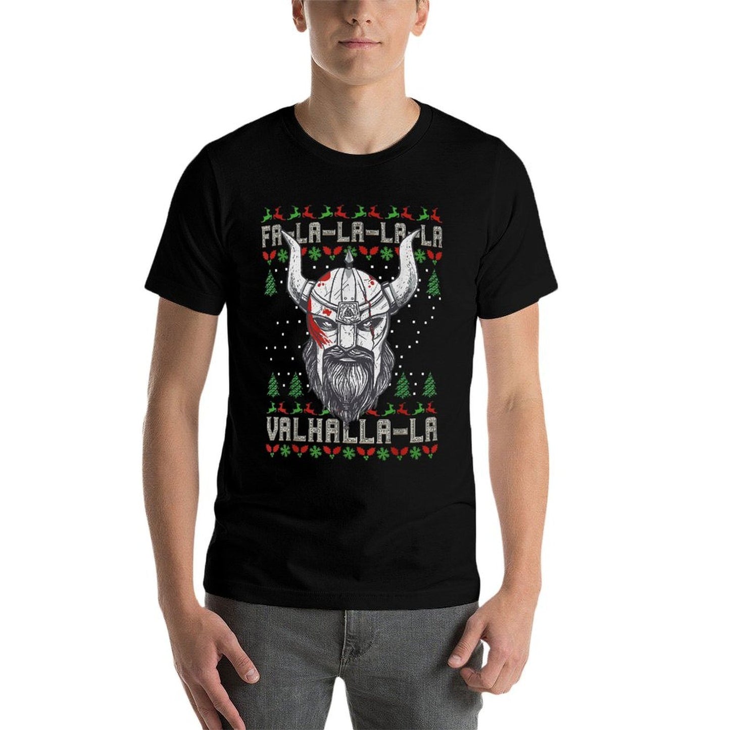 Viking Pagan Christmas - Viking Nordic Valhalla  Ribbed Collar T-Shirt
