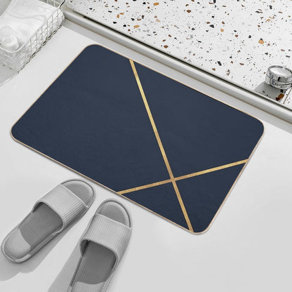 Minimalist Midnight Navy And Gold Lines Bath Mat