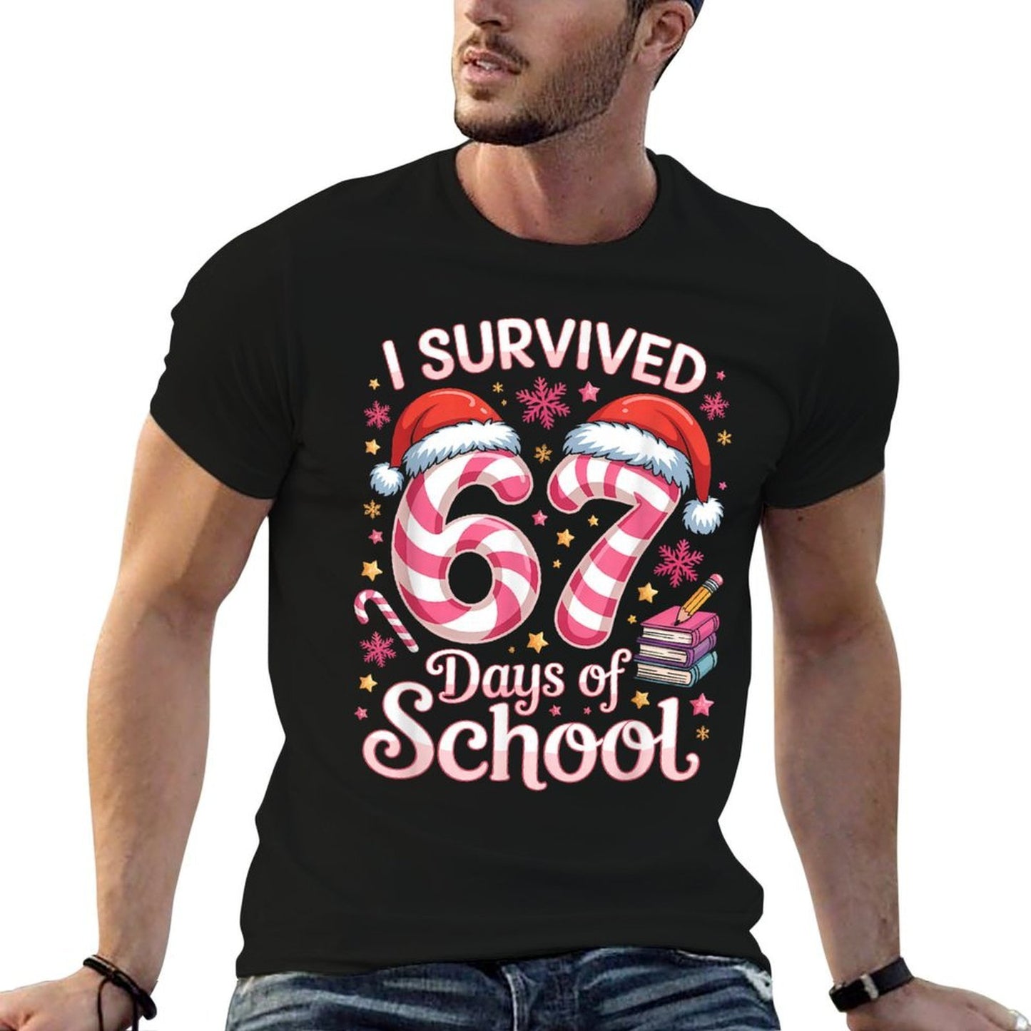 I Survived 67 Days of School - Funny Teachers Students Girls  Polyester Blend T-Shirt