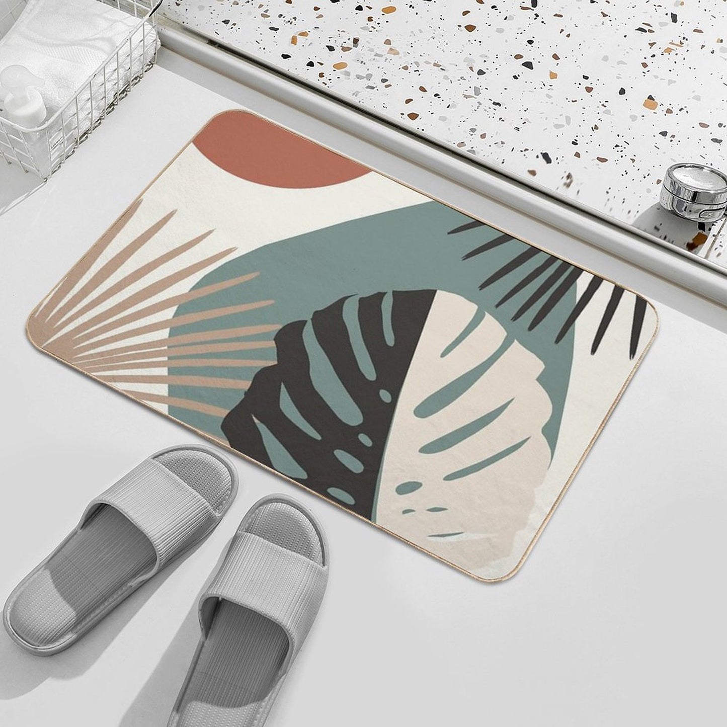 Minimal Yin Yang Monstera Fan Palm Finesse #1 #tropical #decor #art Bath Mat