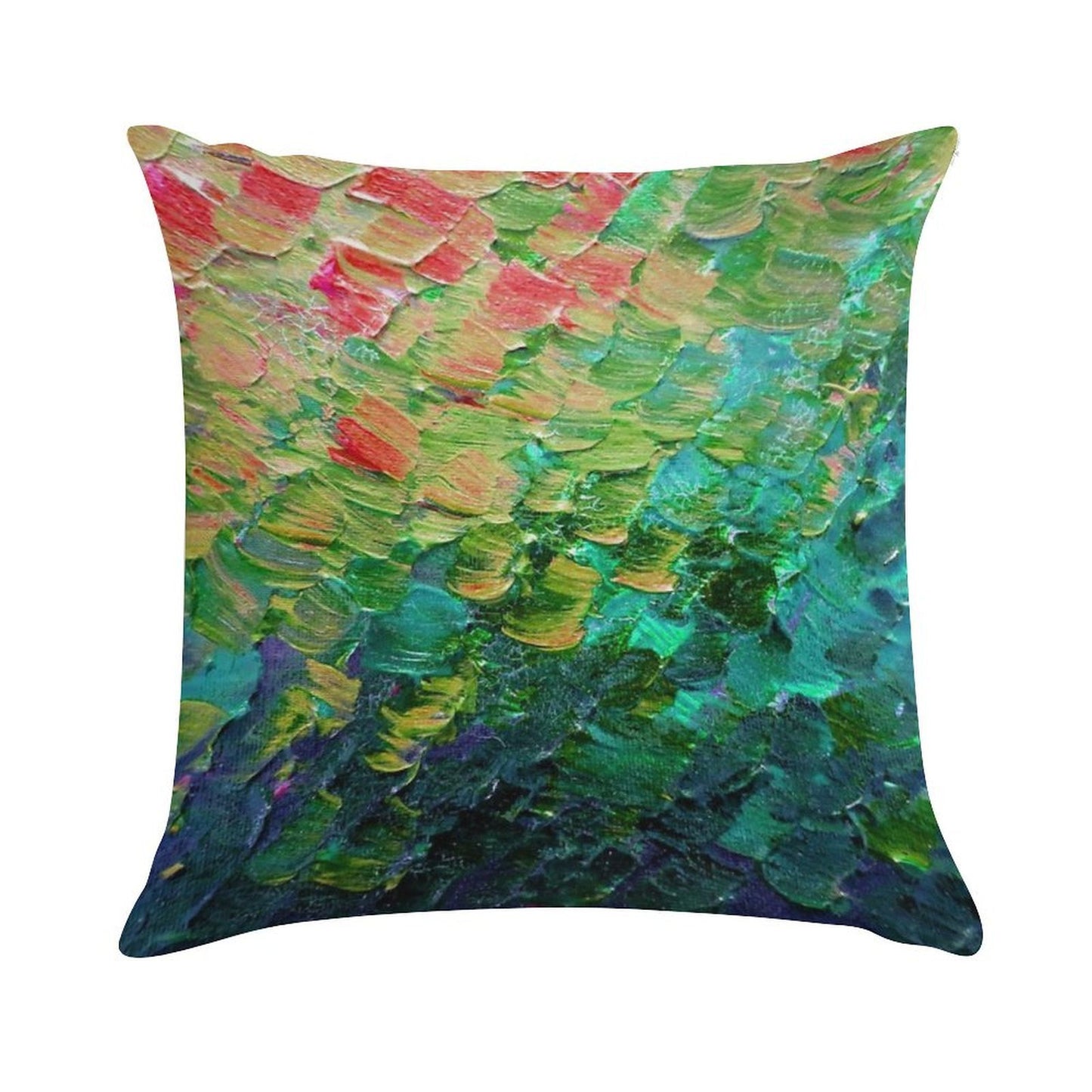 MERMAID SCALES 4 Rainbow Colorful Ombre Ocean Waves Abstract Acrylic Impasto Painting Teal  GreenArt Soft Short Plush Fabric Throw Pillow