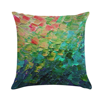 MERMAID SCALES 4 Rainbow Colorful Ombre Ocean Waves Abstract Acrylic Impasto Painting Teal  GreenArt Soft Short Plush Fabric Throw Pillow
