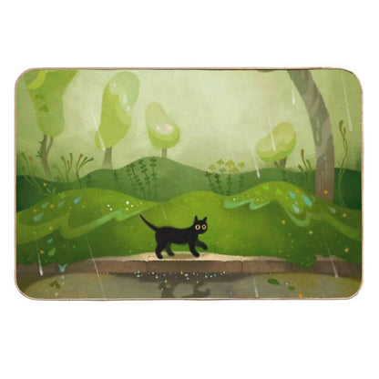 Kitty on A Rainy Day  Non-Slip Bath Mat