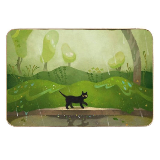 Kitty on A Rainy Day  Non-Slip Bath Mat