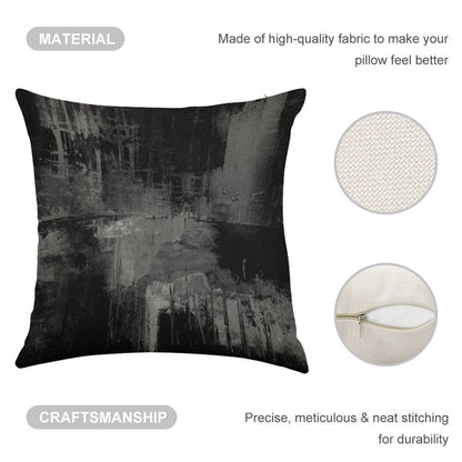 Black Gray Abstract Linen Throw Pillow Cover